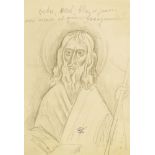 Marie Vorobieff Marevna, Russian 1892-1984- A saint; pencil and blue pen on the reverse of headed
