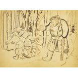 Marie Vorobieff Marevna, Russian 1892-1984- Bears and a rabbit in a wintry wood; black ink on paper,