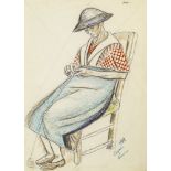 Marie Vorobieff Marevna, Russian 1892-1984- 'Portrait of a woman knitting, Cagnes, 1942'; charcoal