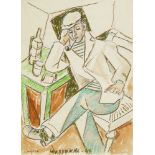 Marie Vorobieff Marevna, Russian1892-1984 'Man smoking a pipe, 1944'; pencil and watercolour, with