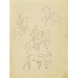 Marie Vorobieff Marevna, Russian 1892-1984- Study of horses and riders; ink on paper, 25.4x20.2cm: