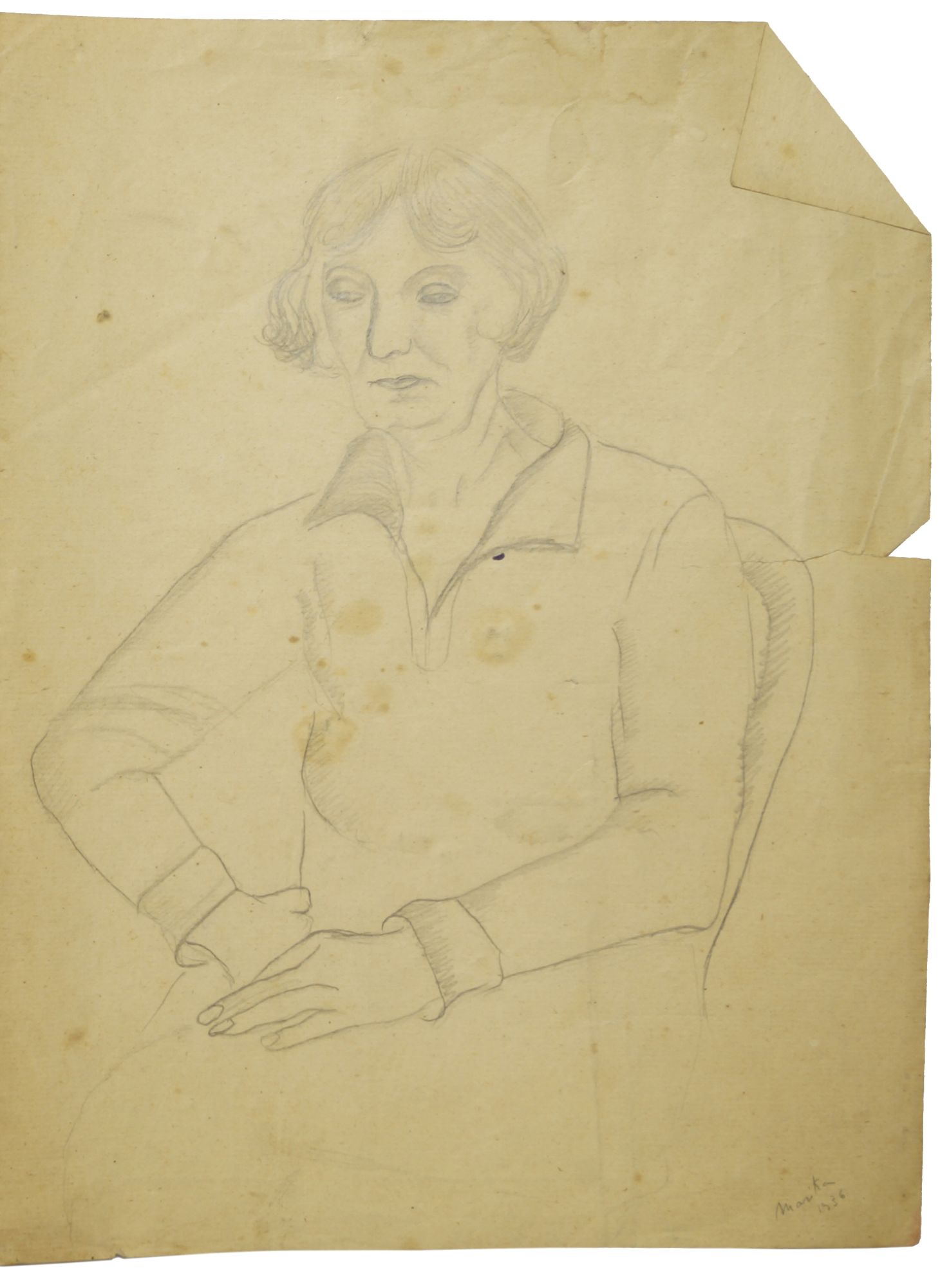 Marika Rivera, French, 1919-2010- Portrait of a woman, c.1934; pencil on buff, signed and dated - Image 2 of 2