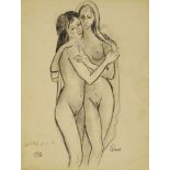 Marie Vorobieff Marevna, Russian 1892-1984- Two female nudes embracing, 1942; black ink over