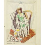 Marie Vorobieff Marevna, Russian 1892-1984- Woman with two children and a cat c.1917; mixed media