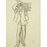 Marie Vorobieff Marevna, Russian 1892-1984- Man carrying sticks, c.1940s; charcoal, signed and