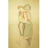 Marie Vorobieff Marevna, Russian 1892-1984- Two women embracing, 1943; gouache, black ink,