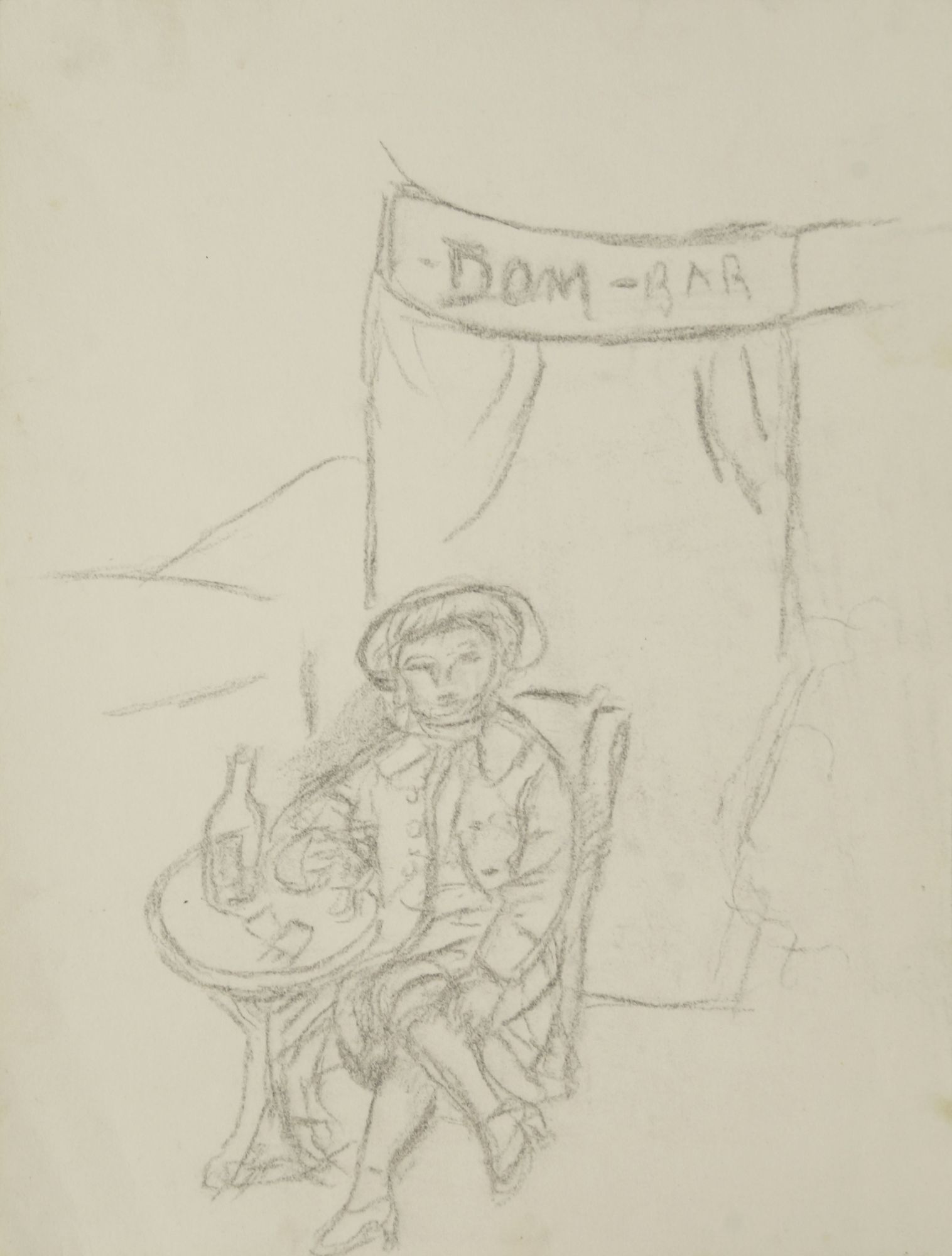 Marie Vorobieff Marevna, Russian1892-1984- A man drinking in front of Dom-Bar; charcoal, 25.