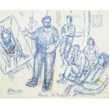Marie Vorobieff Marevna, Russian 1892-1984- 'Atelier de Rivera'; blue ink, with later additions of