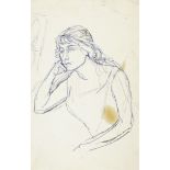 Marie Vorobieff Marevna, Russian 1892-1984- Self-portrait of a young Marevna; blue and black pen