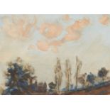 John Newberry RWS, British b.1934- Pink clouds in the sky; watercolour, signed, 18x25cm (mounted/