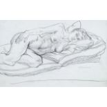 Käthe Strenitz, British 1923-2017- Reclining female nude; pencil, signed, 29.5x42cm: together with a