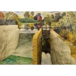 Charles Burnand, British c.1940-2013- View of a canal lock; watercolour, signed, 38x53cm (ARR)Please