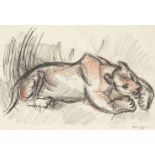 Henry Sanders, British 1918-1982- Lioness crouching, 1950; pastel on paper, signed and dated, 36.