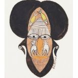 Scottie Wilson, Scottish 1889-1972- Mask; ink and watercolour on paper, signed, 13.5x12cm (ARR)see