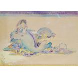 Katie Blackmore RBA ASWA, British 1890-1957- Baby and fish; watercolour, gouache, pastel and pencil,