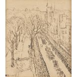 Nicholas Bristowe, British exh 1937-1940- View of a city street; felt tip on textured paper,