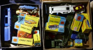 A collection of die cast toys, including Dinky and Corgi, some boxed,