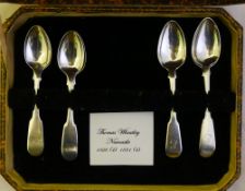 A harlequin set of eight tea/coffee spoons by Thomas Wheatley of Newcastle, 1826 (4) and 1831 (4),