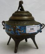 A cloisonne dog-of-fo topped censer