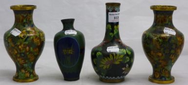Four small cloisonne vases