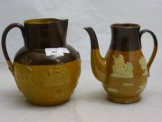 A Doulton Lambeth harvest jug and a coffee pot