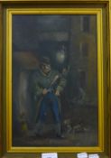 An oil on canvas of Bill Sykes and his dog, together with another oil on board,