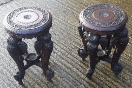 A pair of Anglo-Indian carved hardwood elephant tables