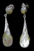 A pair of silver and mother-of-pearl earrings