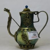 A Chinese metal mounted hardstone ewer