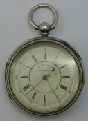 A silver chronograph pocket watch