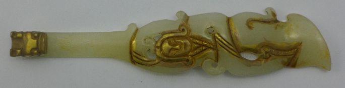 A Chinese white jade belt hook