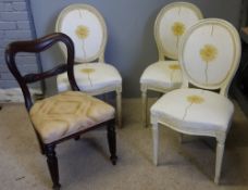 Three painted chairs and a Victorian mahogany chair