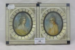 Two portrait miniatures mounted in a double frame