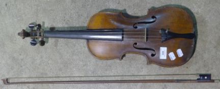 A Hoff one piece back violin and bow,