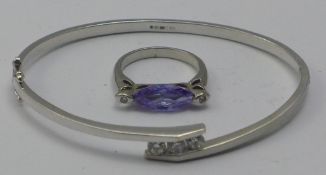 A silver and paste set bangle and ring