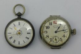 An 800 silver fob watch and an Ingersoll Midget wristwatch
