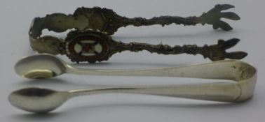 Two pairs of silver sugar tongs