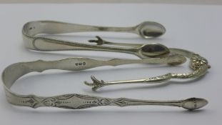 Three pairs of silver tongs