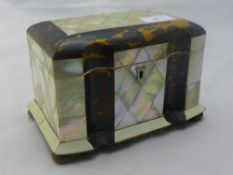 A 19th century tortoiseshell and mother-of-pearl tea caddy