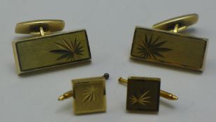 A pair of 15 ct gold cufflinks and studs