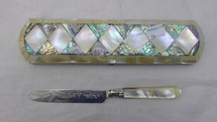 A mother-of-pearl cased silver cake knife