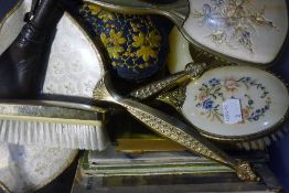 A quantity of miscellaneous items, including a leather shot flask, dressing table items,