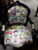 A child's chair upholstered with scenes from the Incredible Hulk