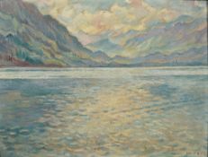 W FRIES (20th century) Continental Mountainous Lake Scene Oil on board Signed 33.5 x 25.