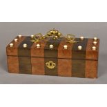 A 19th century French glove box Of hinged rectangular form, with ornate ormolu handle,
