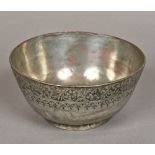 An antique Middle Eastern silvered copper bowl Of flared footed form,