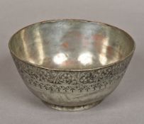 An antique Middle Eastern silvered copper bowl Of flared footed form,