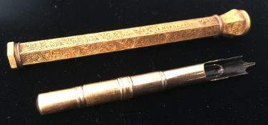 A Victorian combination dipping pen and pencil Of hexagonal section,