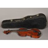 A French violin With two piece back and printed label for Jerome Thibouville-Lamy.