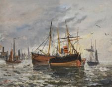 CONTINENTAL SCHOOL (20th century) Shipping Scenes Oils on board Indistinctly signed 24 x 19 cm,
